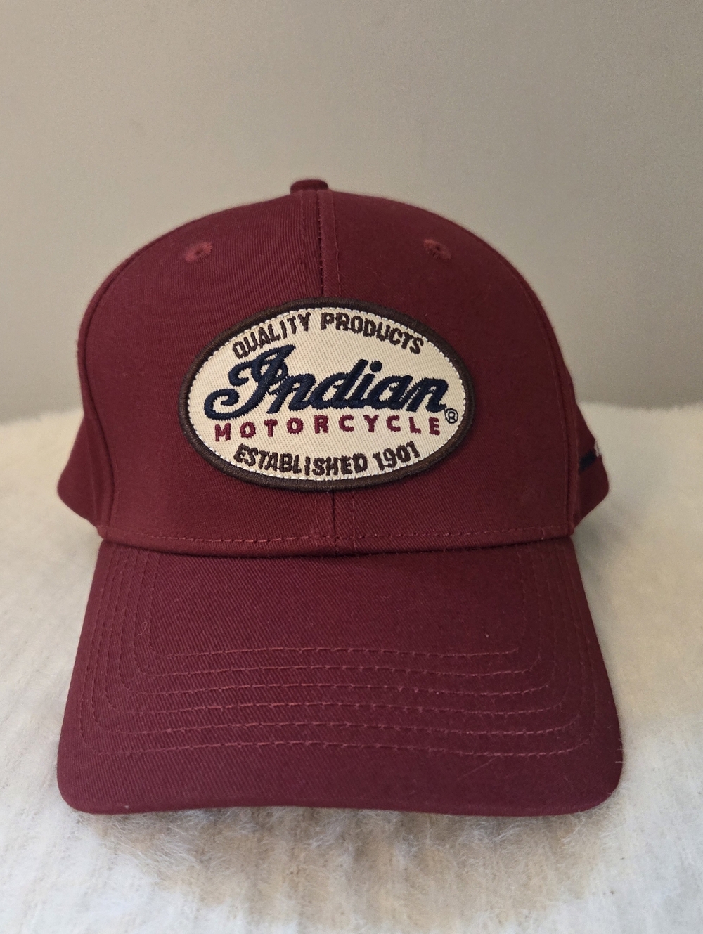 Indian Motorcycle Patch Hat Red Maroon Cap 1901 Logo Biker Polaris EUC